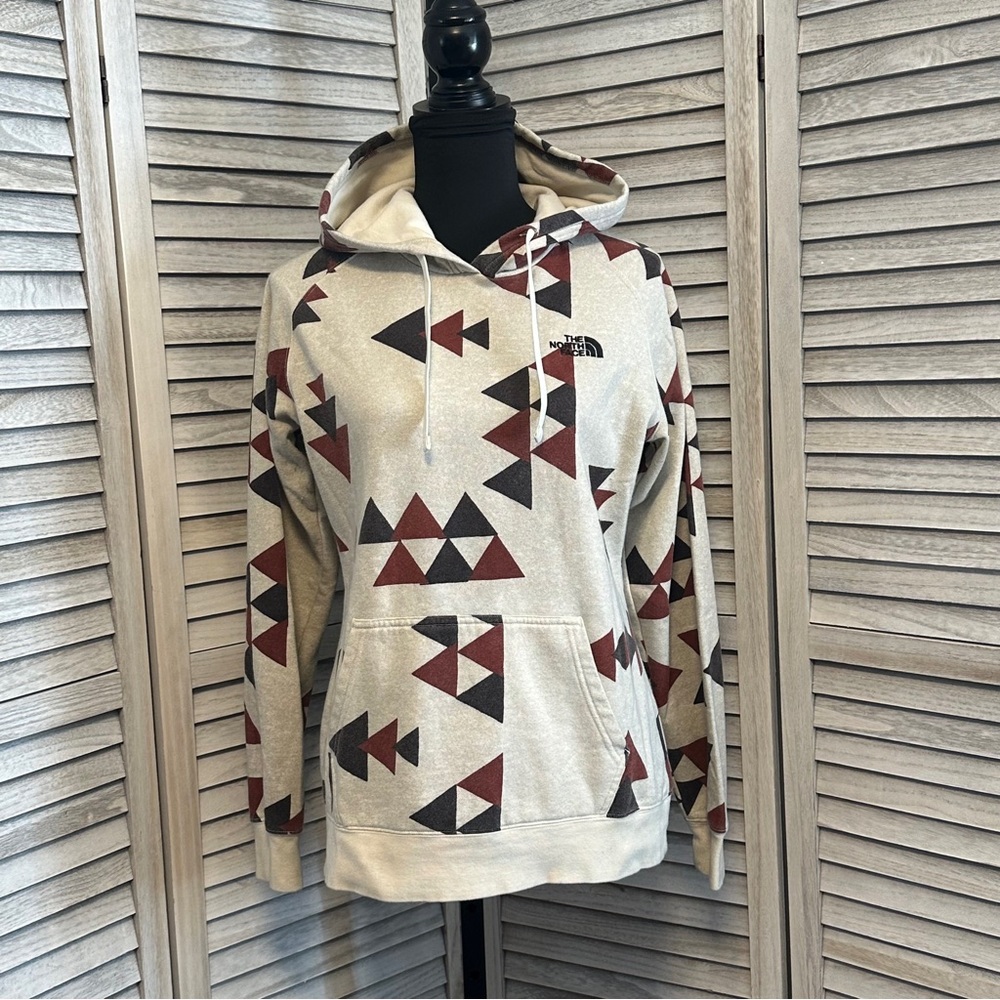 The North Face Cream and Red Boxy Long Sleeve Hoodie